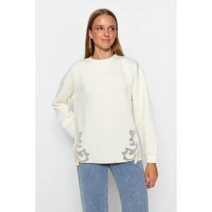 Trendyol Ecru Lace Detail Diver/Scuba Knitted Sweatshirt