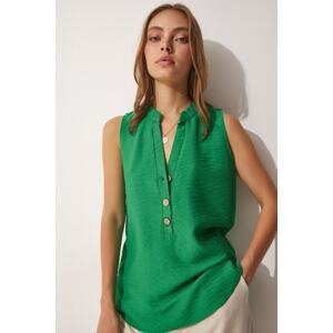 Happiness İstanbul Women's Dark Green Wooden Buttoned Ayrobin Blouse
