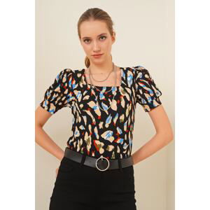 Bigdart 0409 Square Collar Knitted Blouse - B. Black.