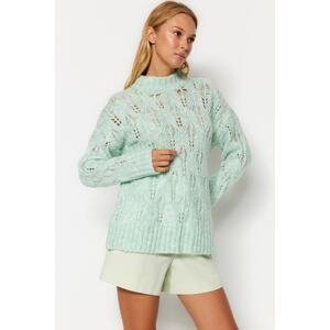 Trendyol Mint hrubý úplet detailný pletený sveter