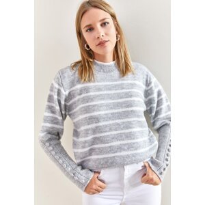 Bianco Lucci Dámsky pruhovaný pletený sveter s manžetovými gombíkmi