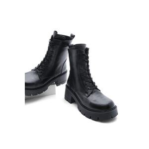 Marjin Women's Genuine Leather Boots Boots with Lace-up Zipper, Serrated Sole Masquerade Daily Boots Redol Black.