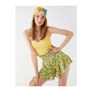 Koton Floral Shorts with Waist Glitter and Ruffles