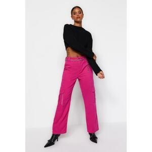 Trendyol ružové vrecko detailné džínsy s vysokým pásom široké nohavice