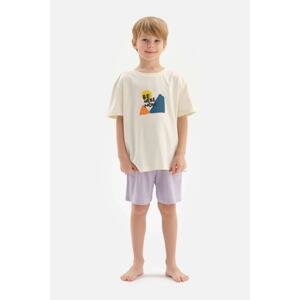 Dagi Ecru Boys' Motto Printed Short Sleeve Shorts Pajamas Set