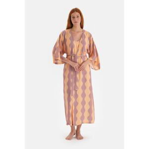 Dagi Yellow Patterned Silvery Satin Dressing Gown