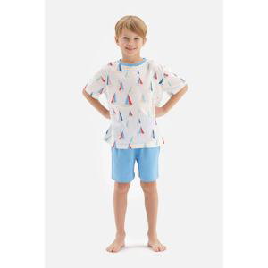 Dagi White Sailboat Printed Crew Neck T-Shirt Shorts Pajama Set