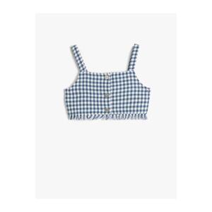 Koton Girls' Crop Top with Straps Tweed Floral Button Detail