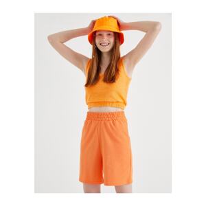 Koton Women's Orange Elastic Waist Detail Crop Body