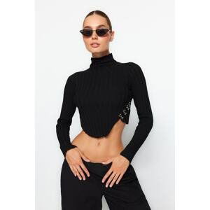 Trendyol Black Super Crop stojaci golier Pletený sveter