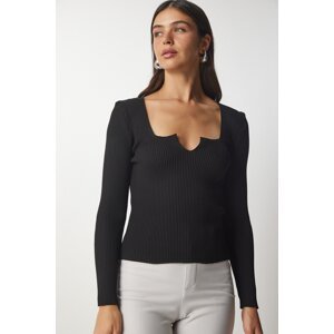 Happiness İstanbul Women's Black Square Neck Knitwear Blouse