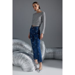Trendyol Blue Stone detailné rovné džínsy s vysokým pásom