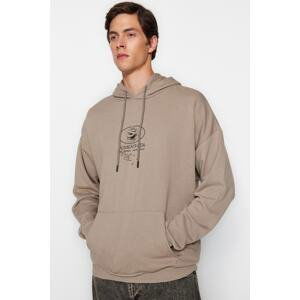 Trendyol Mink Oversize/Wide-Fit Hooded Mystic Back Printed Cotton Sweatshirt