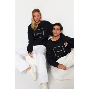 Trendyol Black Men's Oversize Slogan Pattern Appliqué Cotton Sweatshirt