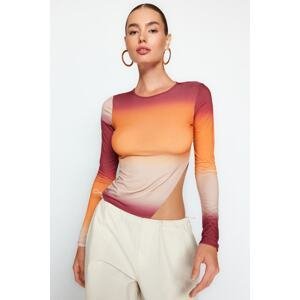 Trendyol Orange Gradient Patterned Asymmetrical Stretchy Knitted Blouse