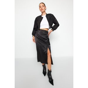 Trendyol Black Button Detailed Satin Fabric Midi Skirt