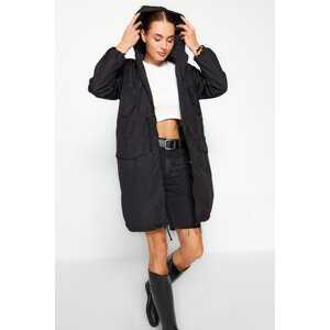 Trendyol Black oversized kapucňa nepremokavá dlhá prešívaná páperová bunda