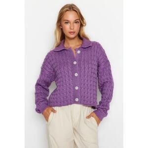 Trendyol fialový polo golier Pletený detailný sveter kardigán