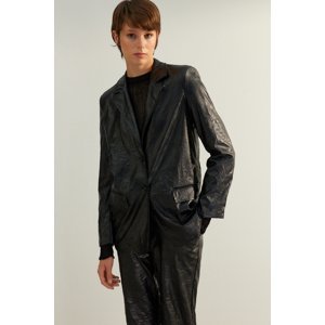 Trendyol Black Limited Edition Faux Leather Regular Weave Blazer Jacket