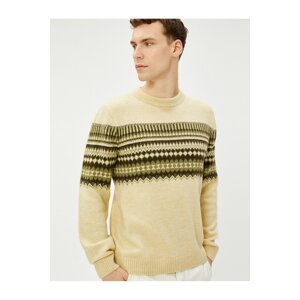 Koton Crew Neck Sweater Acrylic Blend Ethnic Pattern