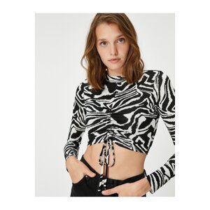 Koton Long Sleeve T-Shirt Crop Front Gathered Detail