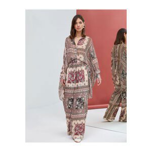 Koton Chiffon Shirt Ethnic Patterned Buttons Short in Front Long in Back
