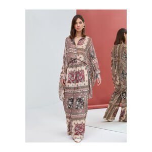 Koton Chiffon Shirt Ethnic Patterned Buttons Short in Front Long in Back