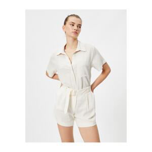 Koton Linen Blend Shirt Short Sleeve Pocket Detailed Classic Collar