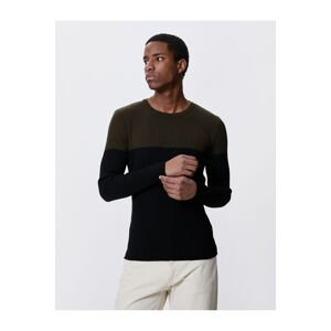 Koton Basic Knitwear Sweater Crew Neck Color Block Slim Fit.