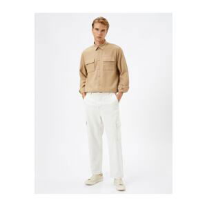 Koton Sports Shirt with Pocket Details Classic Collar Long Sleeved with Snap Buttons.