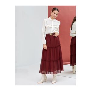 Koton Midi Skirt Elastic High Waist Flounce Lined