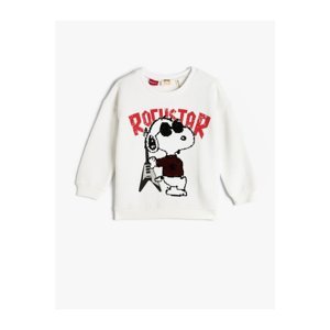 Koton Snoopy Sweatshirt Licensed Crew Neck Sequined Raised Cotton