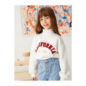 Koton Crop Oversize College Sweatshirt Stand-up Collar with Ribbon