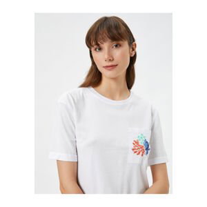 Koton Şahika Ercümen X Cotton - Embroidered Beaded Pocket T-Shirt