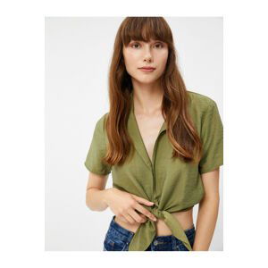 Koton Crop Shirt Tied Front with Buttons Short Sleeve Viscose Blend