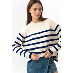 Lafaba Women's Navy Blue Oversize Striped Knitwear Sweater
