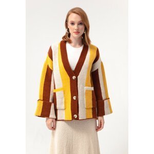 Lafaba Women's Mustard Raised Button Detailed Knitwear Cardigan