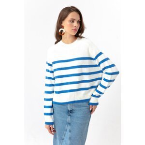Lafaba Dámsky modrý oversize pruhovaný pletený sveter