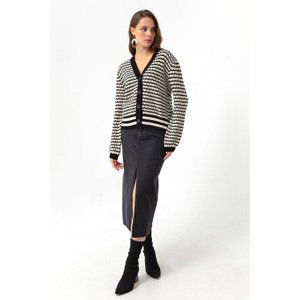 Lafaba Women's Black Striped Button Detailed Oversized Knitwear Cardigan