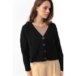 Lafaba Women's Black Knitted Detailed Cardigan with a Sharon Knitwear