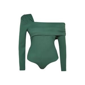 Trendyol Curve Emerald Green Asymmetrical Collar Basic Knitted Plus Size Body with Snap Fasteners