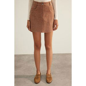 Trendyol Brown Premium High Quality Stamped Mini Woven Skirt