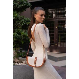Madamra Cream Camel Women's Contrast Design Crossbody Bag