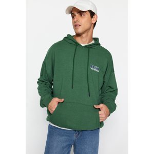 Trendyol Green Men's Oversize/Wide-Cut Hoodie with Rock Music Print Thick Sweatshirt.