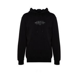 Trendyol Black Regular/Regular Fit Text Printed Hooded Sweatshirt