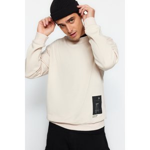 Trendyol Beige Men's Relaxed/Comfortable fit Art Theme Appliqués Cotton Sweatshirt