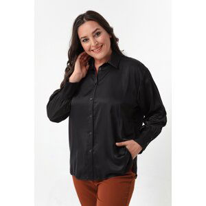 Lafaba Women's Black Plus Size Satin Shirt