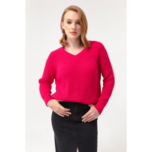Lafaba Women's Fuchsia V-Neck Knitwear Sweater