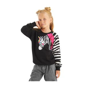 Denokids Frilled Zebra Girls Black Sweatshirt