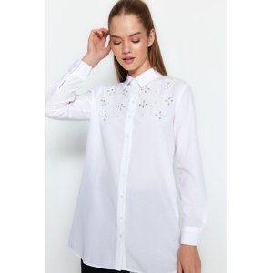 Trendyol Stone Detailed Woven Shirt in White Size